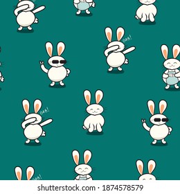 Cute Rabbit Poses Seamless Pattern. Suitable for kids clothing, backdrop, background, surface pattern or others.