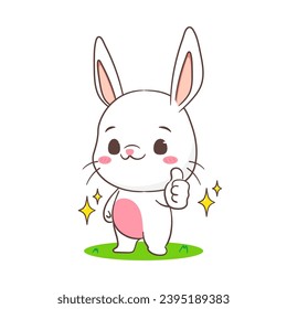 Cute rabbit posing thumb up cartoon. Adorable bunny character. Kawaii animal concept design. isolated white background. Mascot logo icon vector illustration