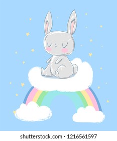 cute rabbit and rainbow vector illustration. Print for children's pajamas.