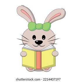 Cute Rabbit read book. Draw illustration in color