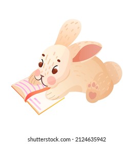 Lecturas de conejo. Animales leyendo. Ilustración para niños. Caricatura animal lindo.