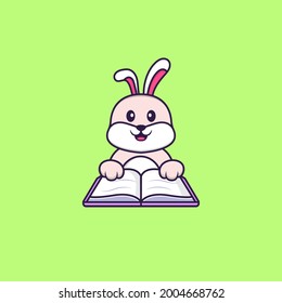 Cute Kaninchen las ein Buch. Konzept der Tierkarikatur einzeln. Kann für T-Shirt, Grußkarte, Einladungskarte oder Maskottchen verwendet werden.
