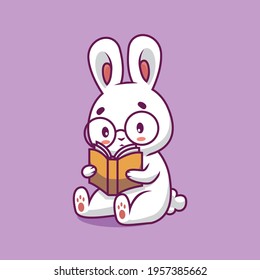 Cute rabbit reading book cartoon illustration The Concept of Isolated Technology. Flat Cartoon Style Suitable for Landing Web Pages, Banners, Flyers, Stickers, Cards