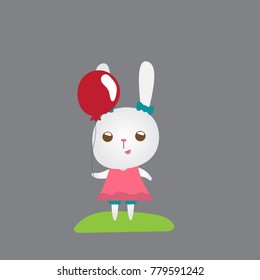 cute rabbit and red balloon 
