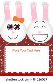 cute rabbit and red blank sign card vector