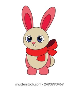 Cute rabbit with red scarf vector illustration