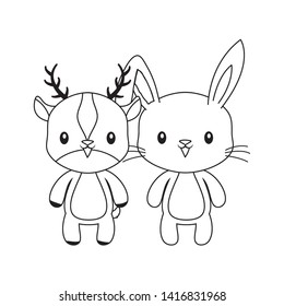 cute rabbit with reindeer animals character