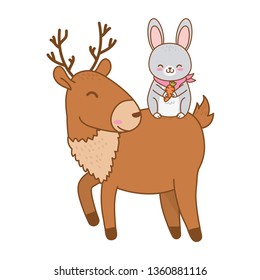 cute rabbit and reindeer woodland characters