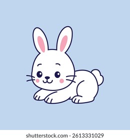 Cute Rabbit Relaxing Flat Cartoon Illustration