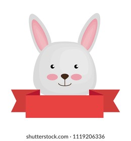 cute rabbit with ribbon character icon