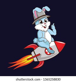 cute rabbit riding a rocket