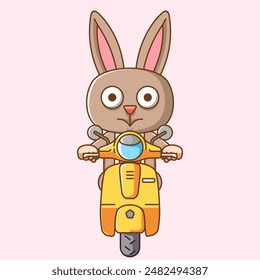 a Cute rabbit riding scooter animal kawaii chibi character mascot illustration outline style design