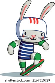 cute rabbit is riding a skateboard.