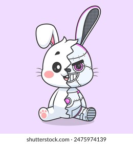 Cute Rabbit Robot Cyborg Cartoon Vector Icon Illustration. Animal Technology Icon Concept Isolated Premium Vector. Flat Cartoon Style