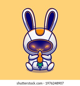 Cute Rabbit Robot Hug Carrot Cartoon Vector Icon Illustration. Animal Technology Icon Concept Isolated Premium Vector. Flat Cartoon Style