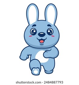 Lindo conejo corriendo personaje de dibujos animados. Diseño de concepto animal Kawaii Ilustración vectorial de estilo dibujado a mano