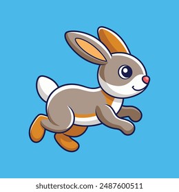 Cute Rabbit Running Cartoon Vector Icon Illustration Animal Nature Icon Isolated Flat Vector