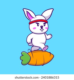 Cute Rabbit Running On a Carrot Cartoon Vector Icons Illustration. Flat Cartoon Concept. Suitable for any creative project.