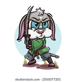 cute rabbit samurai mascot cartoon character design illustration