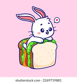 Cute Rabbit Sandwich Cartoon Vector Icon Illustration. Animal Food Icon Concept Isolated Premium Vector. Flat Cartoon Style