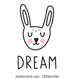 Cute rabbit. Scandinavian, nordic style. Simple hand drawn vector illustration design. Best for nursery, childish textile, apparel, poster, postcard.