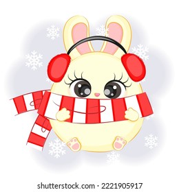 Cute rabbit with a scarf and ears vector illustration