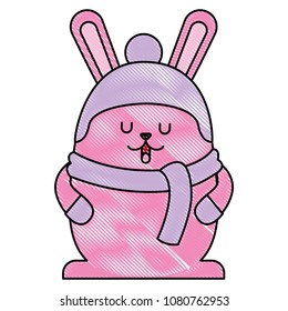 cute rabbit with scarf and hat kawaii character