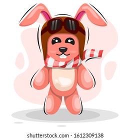 cute rabbit with scarf and helmet cartoon