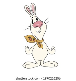 Cute rabbit scarf. Vector children's design for greeting cards, banners.Sticker