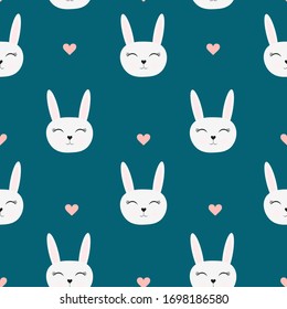 Cute rabbit seamless background in flat cartoon style for children's design.