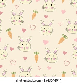 Cute Rabbit Seamless Pattern , Animal background. Vector illustration.