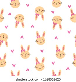 Cute Rabbit Seamless Pattern, Animal Background with heart for Kids.