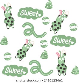 Cute rabbit of Seamless pattern Animals character design Kawaii.Vector.Illustration.