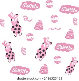 Cute rabbit of Seamless pattern Animals character design Kawaii.Vector.Illustration.