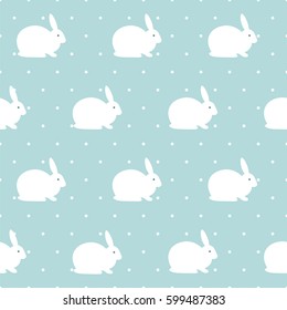 Cute Rabbit seamless pattern background. Vector flat cute polka dots template, simple minimal illustration. fabric and paper design