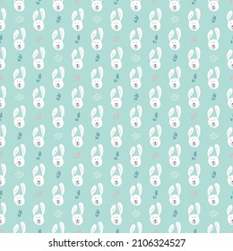 Cute rabbit Seamless pattern. Cartoon Animals in forest background. Vector illustration.