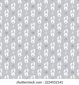 Cute rabbit Seamless pattern. Cartoon Animals in forest background. Vector illustration.