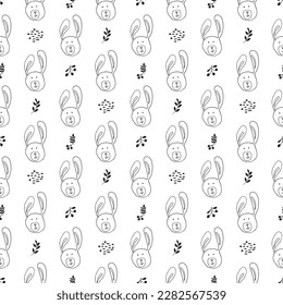 Patrón de conejo sin foco. Caricatura Animales en el fondo del bosque. Ilustración vectorial.