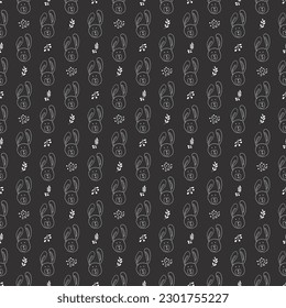 Cute rabbit Seamless pattern. Cartoon Animals in forest background. Vector illustration.