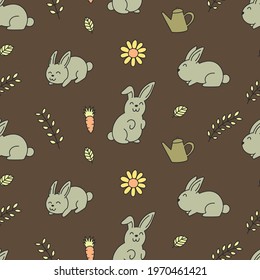 Cute rabbit seamless pattern, doodles, background, drawings, repeat, cute, print, art