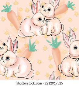 Cute Rabbit Seamless Pattern Illustration- Vector