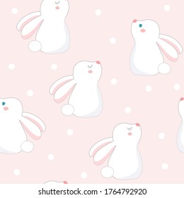 Cute rabbit seamless pattern on pink background.