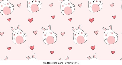 Cute Rabbit Seamless Pattern Pink Background. Vector Illustration