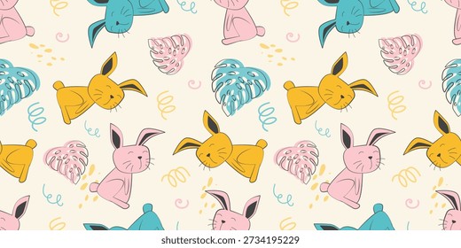 Patrón inconsútil lindo del conejo con los Elementos decorativos juguetones
