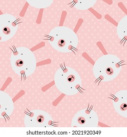 Cute Rabbit seamless pattern vector on pink background.