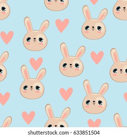 Cute rabbit seamless, vector hand drawing the pattern with hare