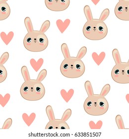 Cute rabbit seamless, vector hand drawing the pattern with hare