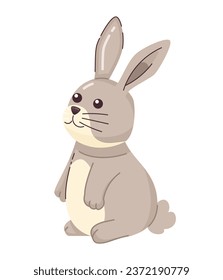 Cute rabbit semi flat color vector character. Dreamy bunny sitting. Editable full body animal on white. Simple cartoon spot illustration for web graphic design