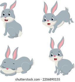 Cute-Kaninchen-Set-Cartoon auf weißem Hintergrund