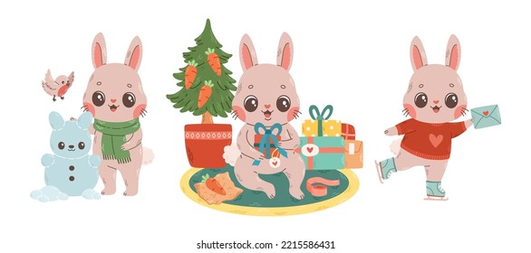 Cute rabbit set symbol of the year 2023 vector